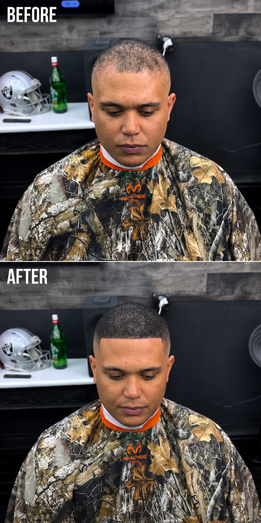 Product applied across a sparse top, blow dried into place, then locked with a water-resistant spray before the finish.